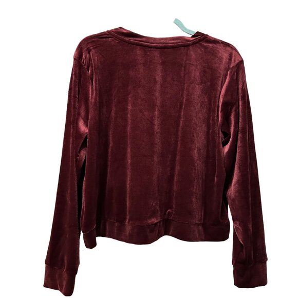 Lucky Brand size XL winter themed burgundy velour long sleeve v neck cropped top - Picture 3 of 6